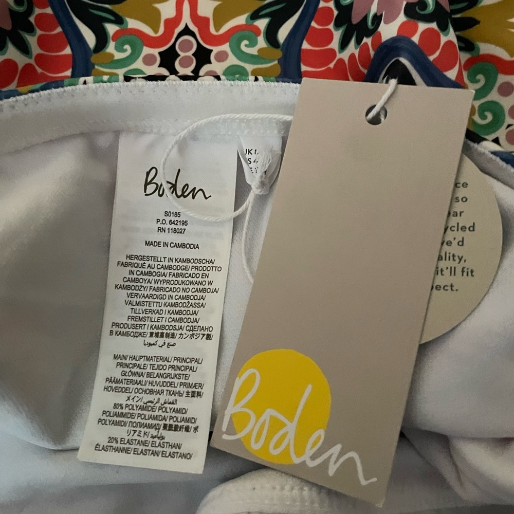 NWT BODEN MERANO DEEP V-NECK SWIMSUIT MULTI, TAPESTRY TILE WOMEN MOSAIC PATTERN - Picture 6 of 9